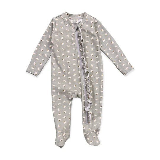 Floral Ruffle Zipper Footie Baby Coverall