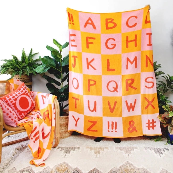 Alphabet Checkered Knit Blankets