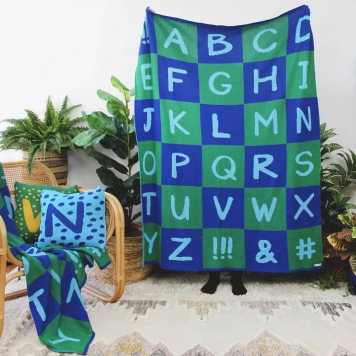Alphabet Checkered Knit Blankets